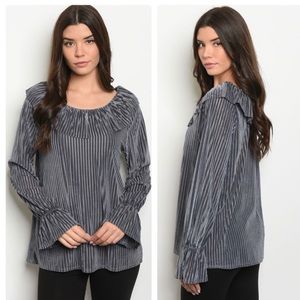 ✨ Gray Channel Velvet Ruffle Top | Size S
